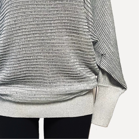 BCBG Max Azria Metallic Sweater Womens M Silver Party Dolman Sheer Retro Disco - Picture 8 of 16